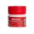 Un pequeño frasco de plástico blanco y rojo de Winstrol - ROTTERDAM de Get Fit México con la etiqueta Estanozolol 25 mg Oral Tabs contiene 50 comprimidos para uso oral. Tiene una tapa de rosca roja, un código QR, Lote BP PAR 101, fechas de fabricación/vencimiento y la inscripción @magiagym.