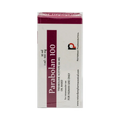 La imagen muestra una caja rectangular de color granate y blanco con la etiqueta Parabolan 100 - ROTTERDAM, de la marca Get Fit México. Contiene acetato de trembolona con una dosis de 1 ml = 100 mg dentro de un vial de 10 ml a base de aceite para uso humano únicamente.