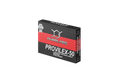 La imagen muestra una caja negra y roja de Provilex 50 - PHAR LABS de Get Fit México, con texto plateado, un gráfico de hélice de ADN y una cinta plateada con una marca de verificación en la parte superior izquierda. Cada comprimido contiene 50 mg de Mesterolona. El fondo es blanco.