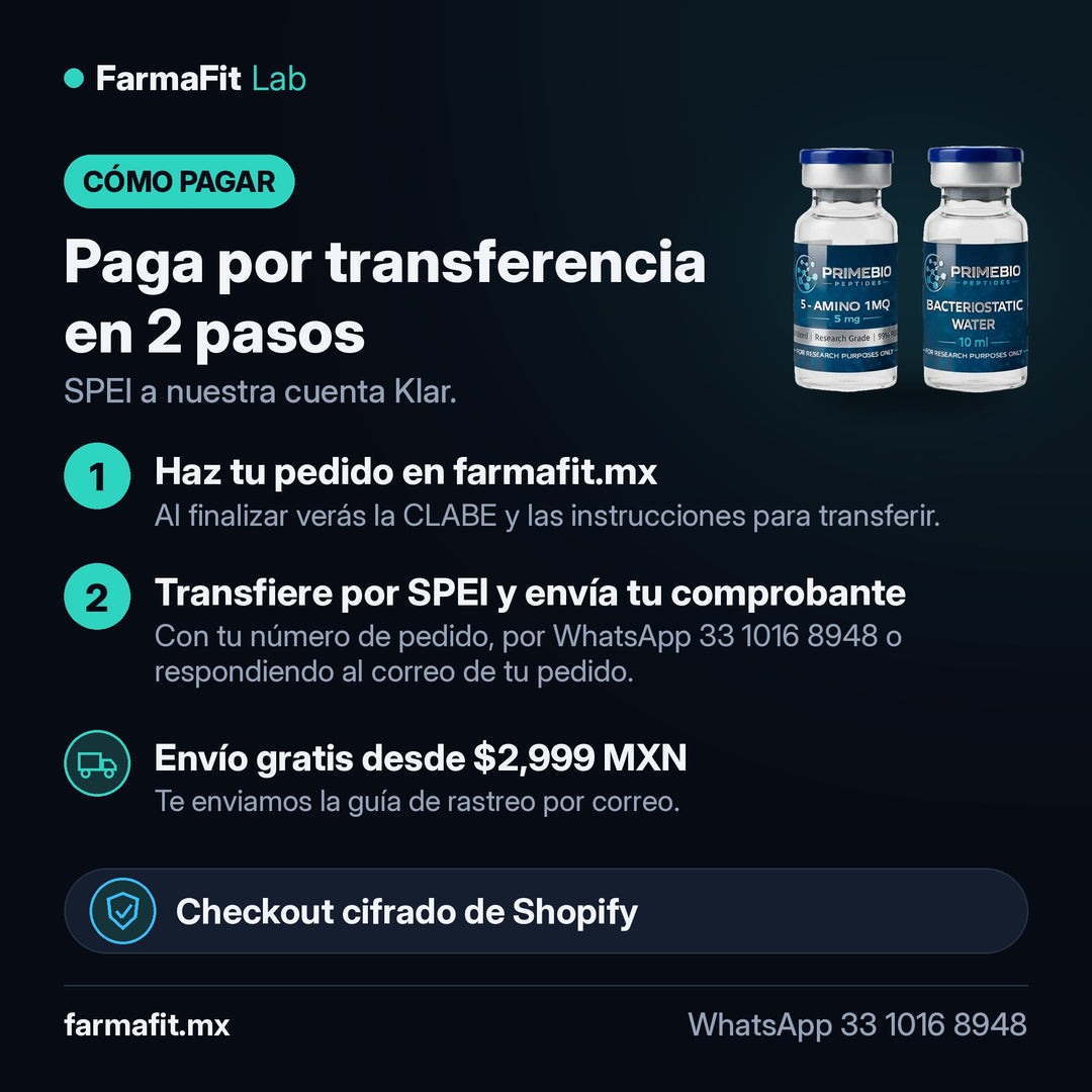Cómo pagar por transferencia SPEI: Preventa · 5-Amino-1MQ 5 mg Péptido Vial - PRIME BIO – FarmaFit