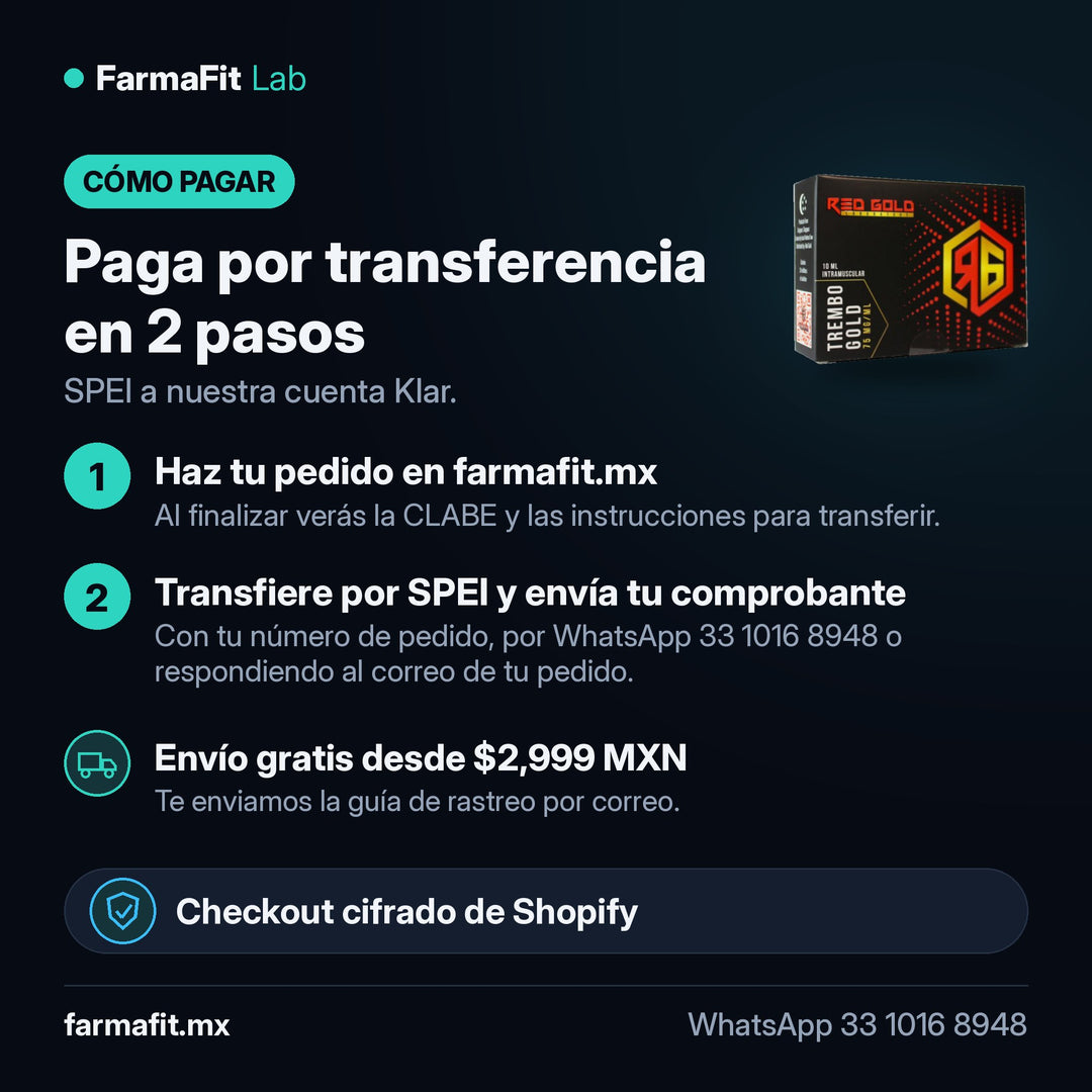 Cómo pagar por transferencia SPEI: Acetato de Trembolona 75 mg/ml Trembo Gold Vial 10 ml - RED GOLD – FarmaFit