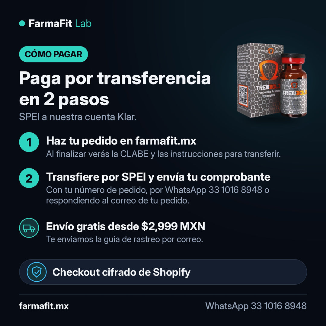 Cómo pagar por transferencia SPEI: Acetato de Trembolona 75 mg/ml Trembold Vial 10 ml - OMEGA LAB – FarmaFit