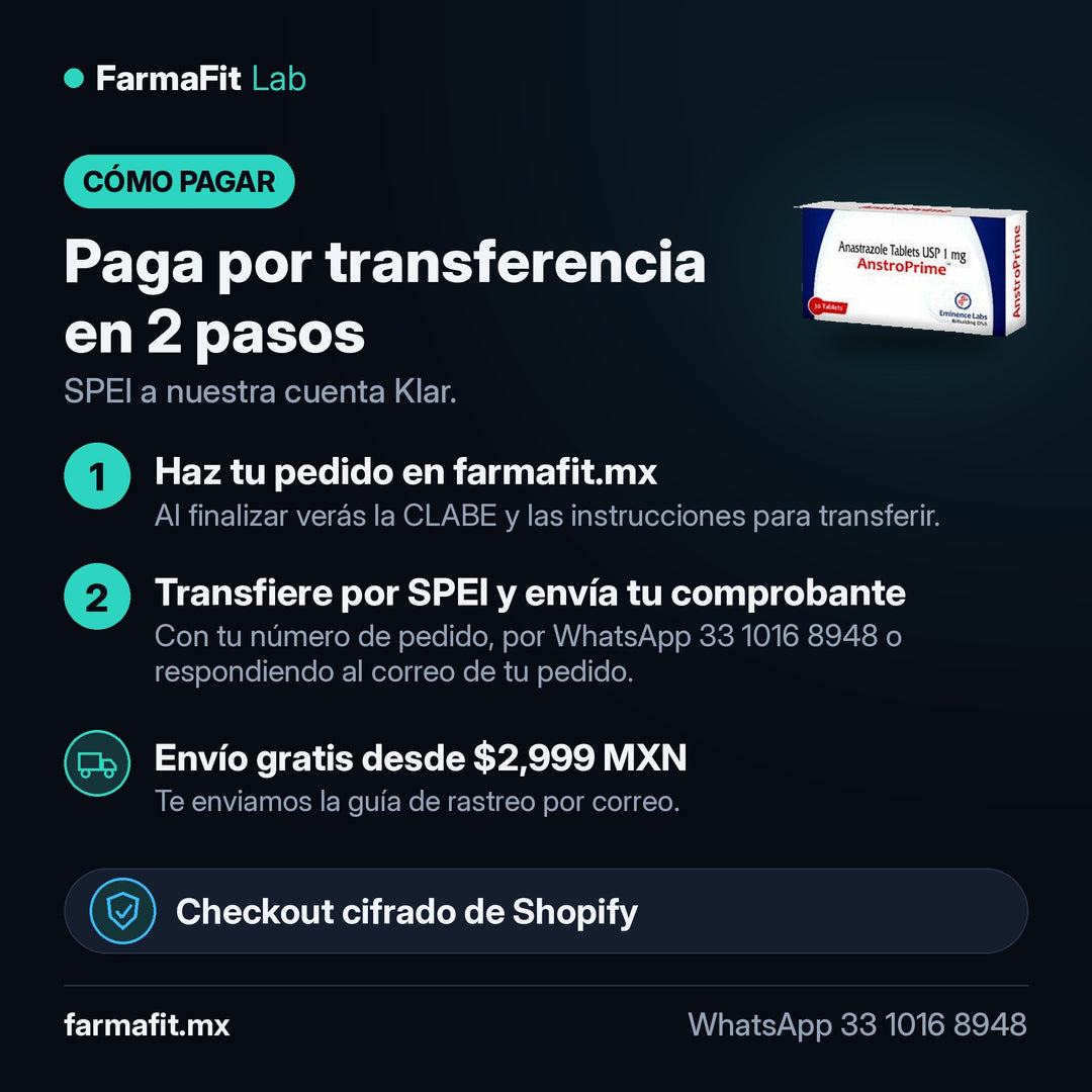 Cómo pagar por transferencia SPEI: Anastrozol 1 mg AnastroPrime Tabletas - EMINENCE LABS – FarmaFit