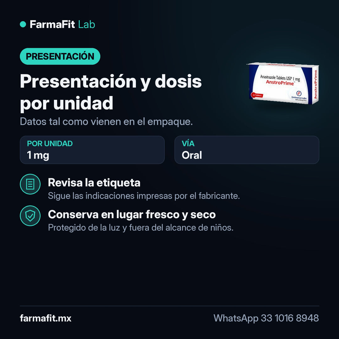 Presentación y dosis por unidad: Anastrozol 1 mg AnastroPrime Tabletas - EMINENCE LABS