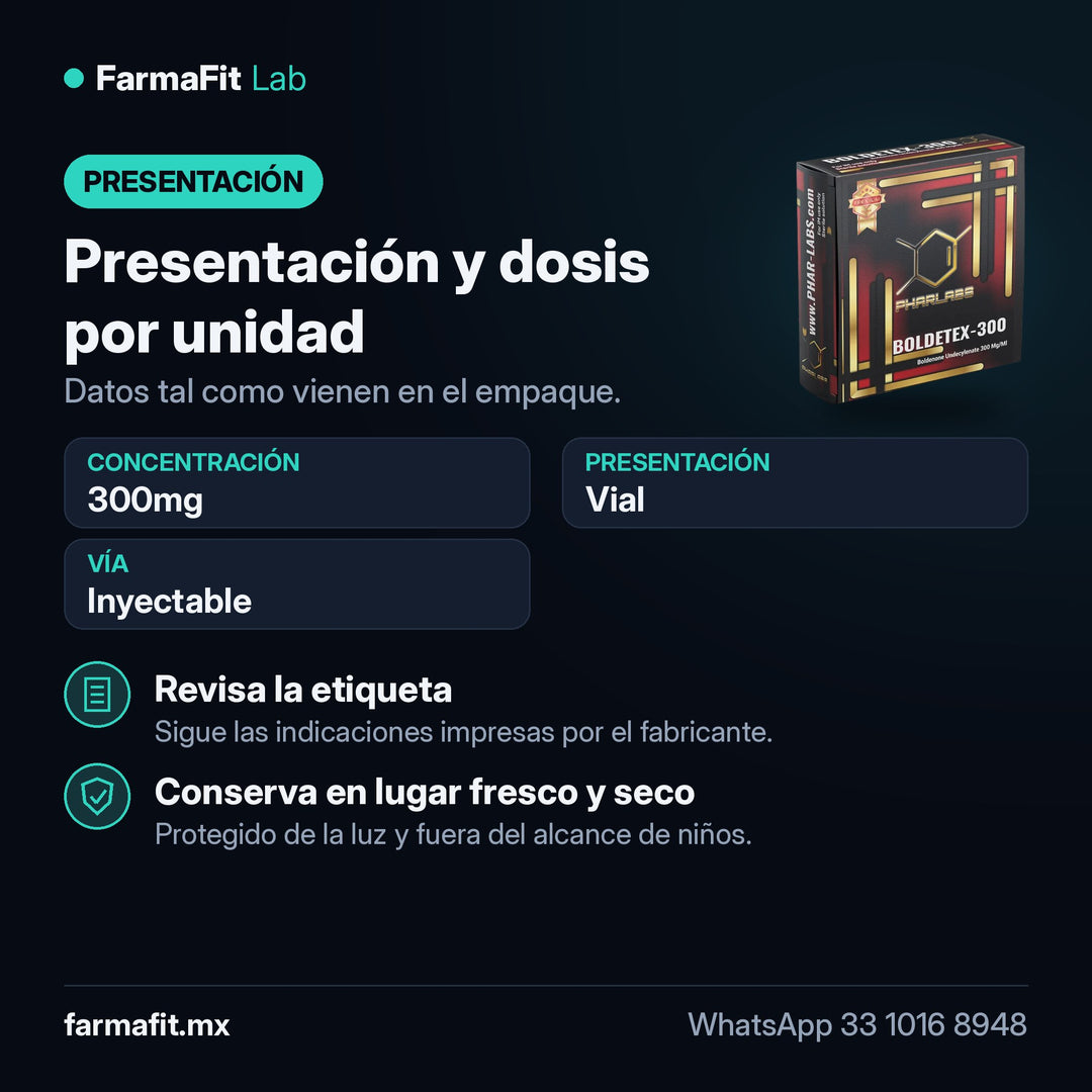 Presentación y dosis por unidad: Boldenona Undecilenato 300mg Boldetex - PHAR LABS PREMIUM Vial