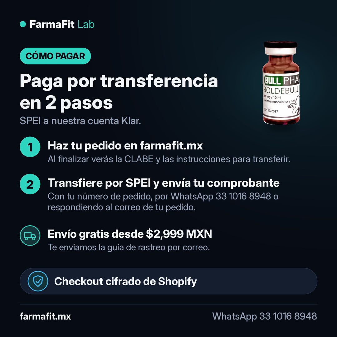 Cómo pagar por transferencia SPEI: Boldenona Undecilenato 200 mg/ml Boldebull Vial 10 ml - BULL PHARMA – FarmaFit