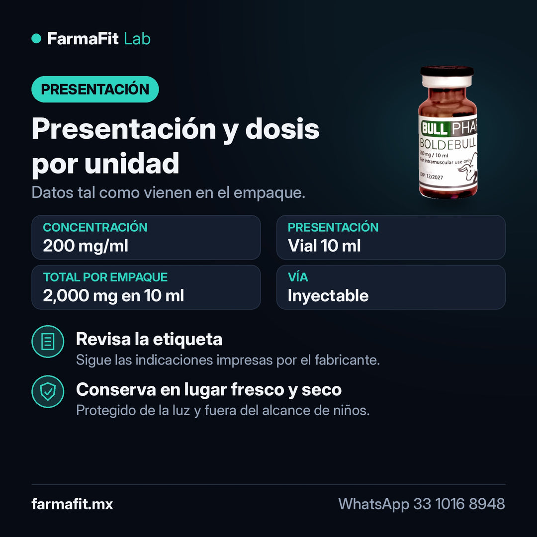 Presentación y dosis por unidad: Boldenona Undecilenato 200 mg/ml Boldebull Vial 10 ml - BULL PHARMA