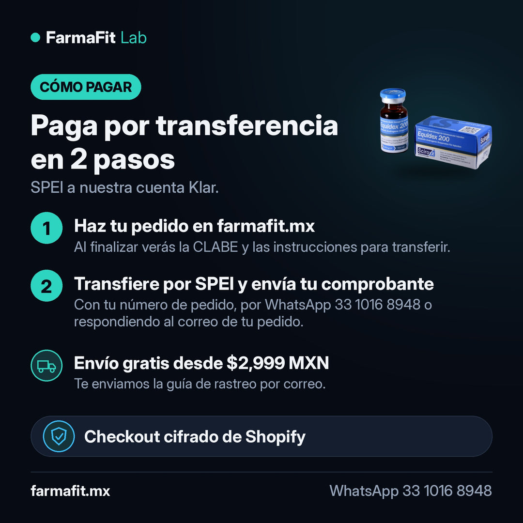 Cómo pagar por transferencia SPEI: Boldenona Undecilenato 200 mg/ml Equidex Vial 10 ml - SCIROXX – FarmaFit