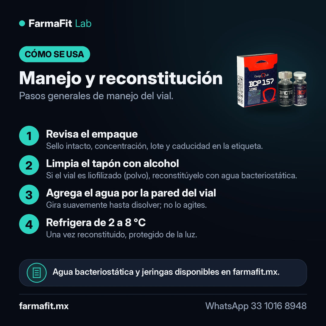 Manejo y reconstitución: BPC-157 10 mg Péptido Vial - OMEGA LAB