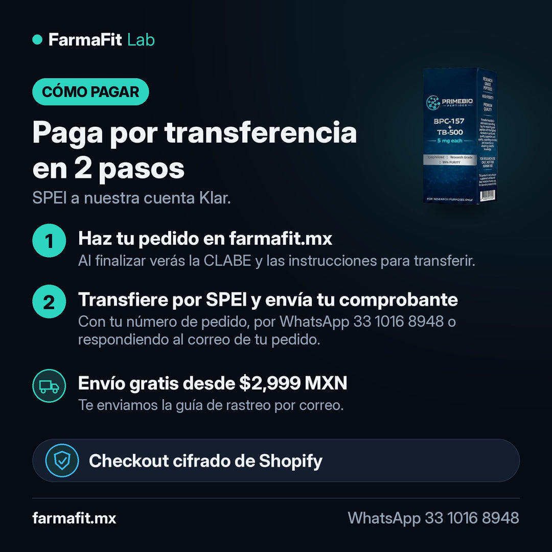 Cómo pagar por transferencia SPEI: Preventa · BPC-157 + TB-500 10 mg Péptido Vial - PRIME BIO – FarmaFit