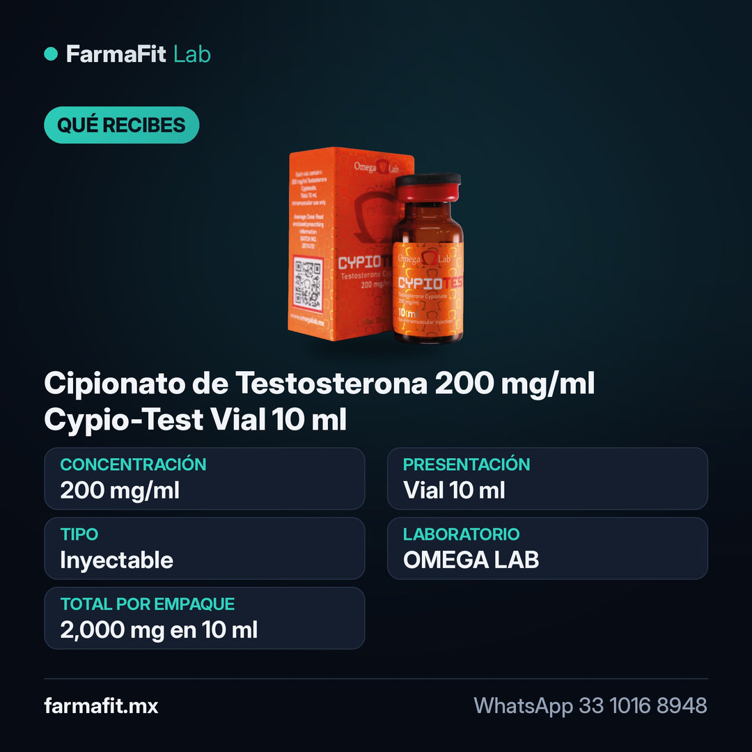 Qué recibes: Cipionato de Testosterona 200 mg/ml Cypio-Test Vial 10 ml - OMEGA LAB