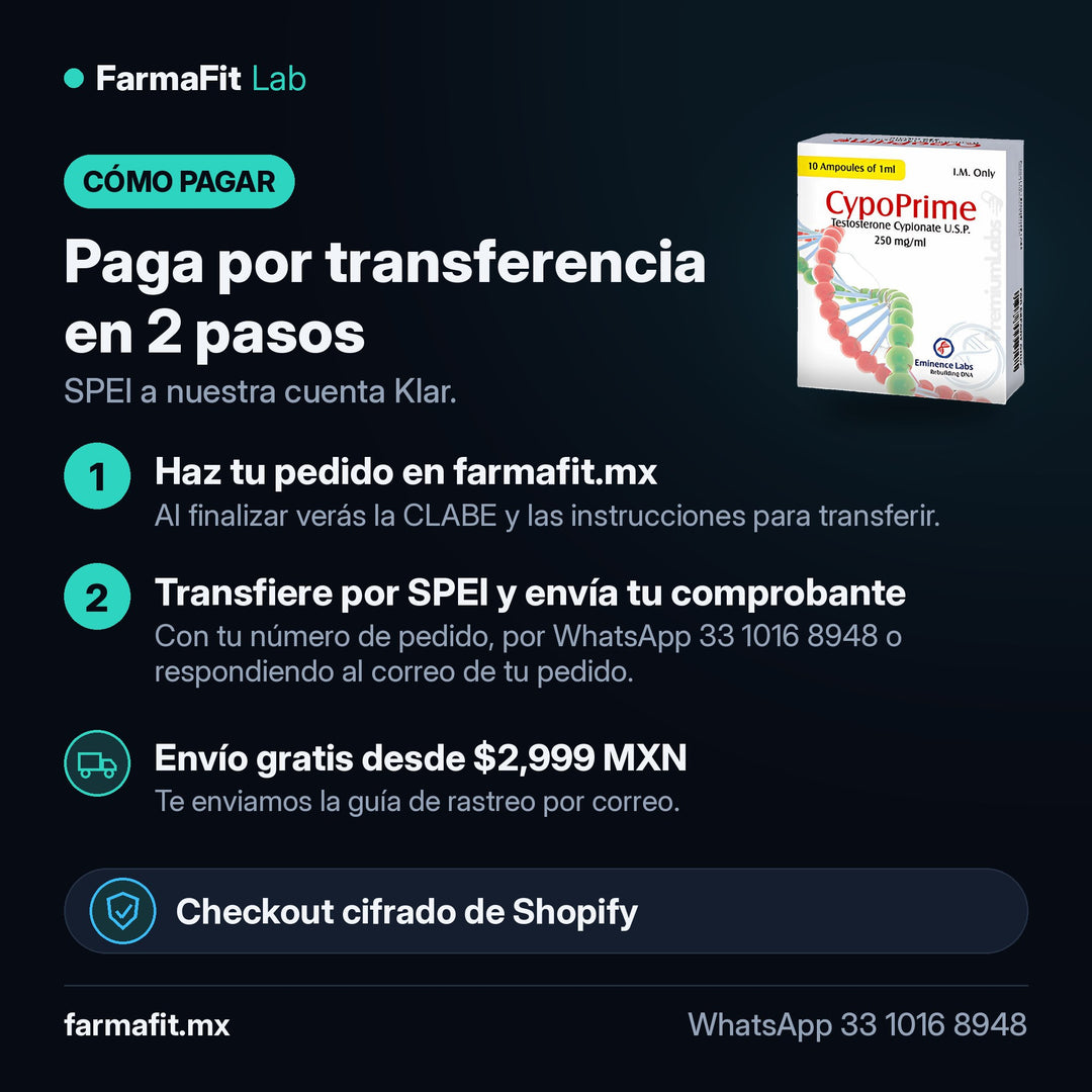 Cómo pagar por transferencia SPEI: Cipionato de Testosterona 250 mg/ml CypoPrime 10 Ampolletas de 1 ml - EMINENCE LABS – FarmaFit
