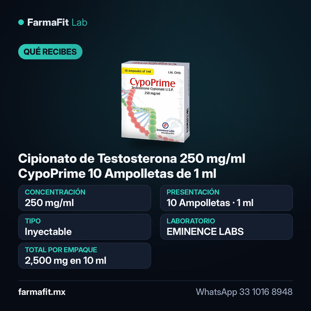 Qué recibes: Cipionato de Testosterona 250 mg/ml CypoPrime 10 Ampolletas de 1 ml - EMINENCE LABS