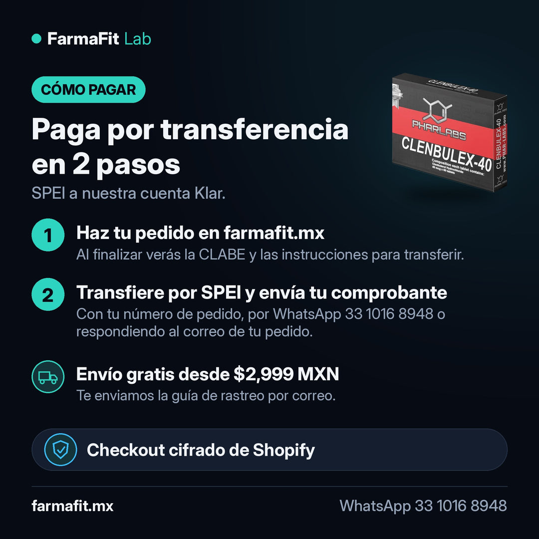 Cómo pagar por transferencia SPEI: Clenbuterol 40mcg Clenbulex 60 Tabs - PHAR LABS – FarmaFit