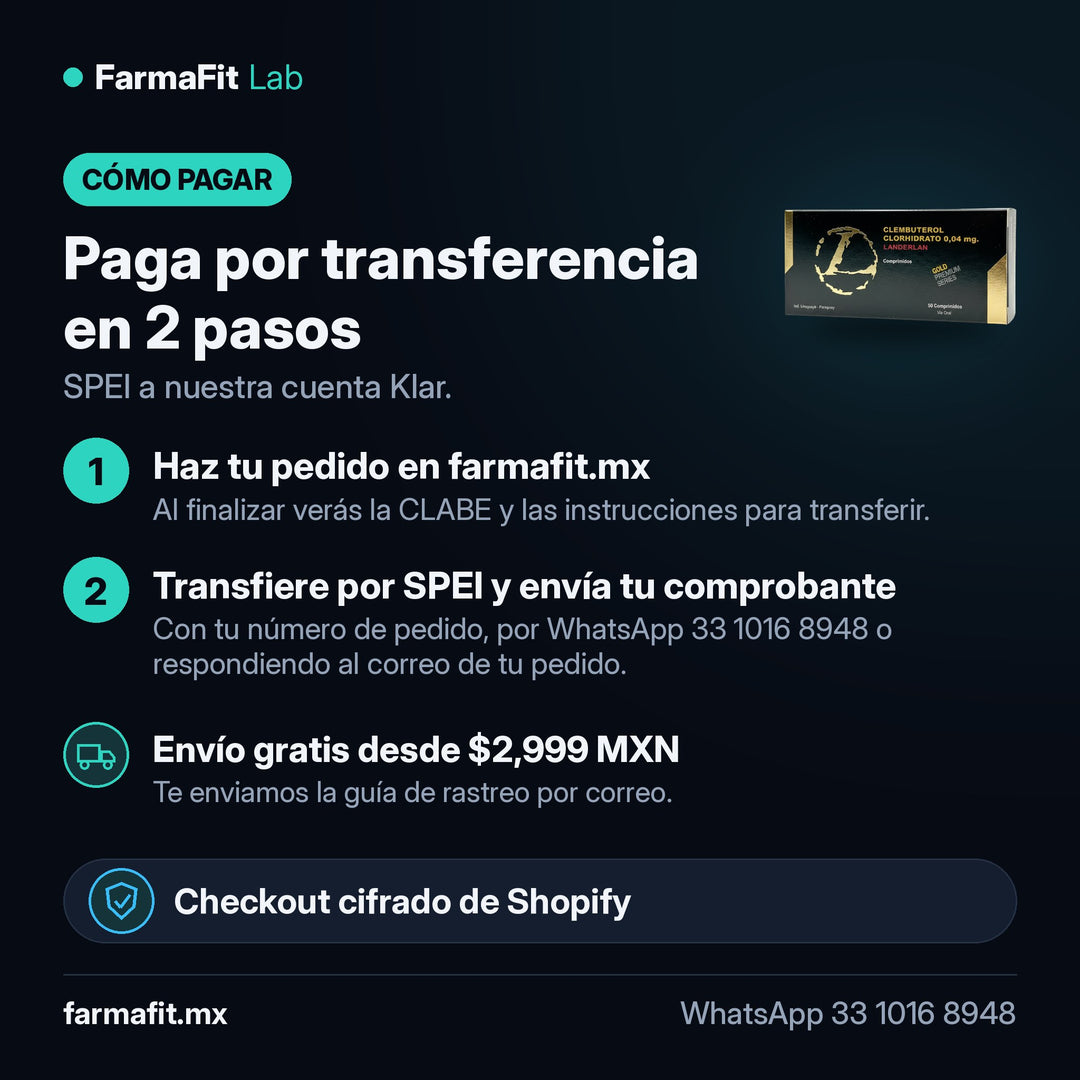 Cómo pagar por transferencia SPEI: Clenbuterol Clorhidrato 0.04mg 50 Tabletas - LANDERLAN – FarmaFit