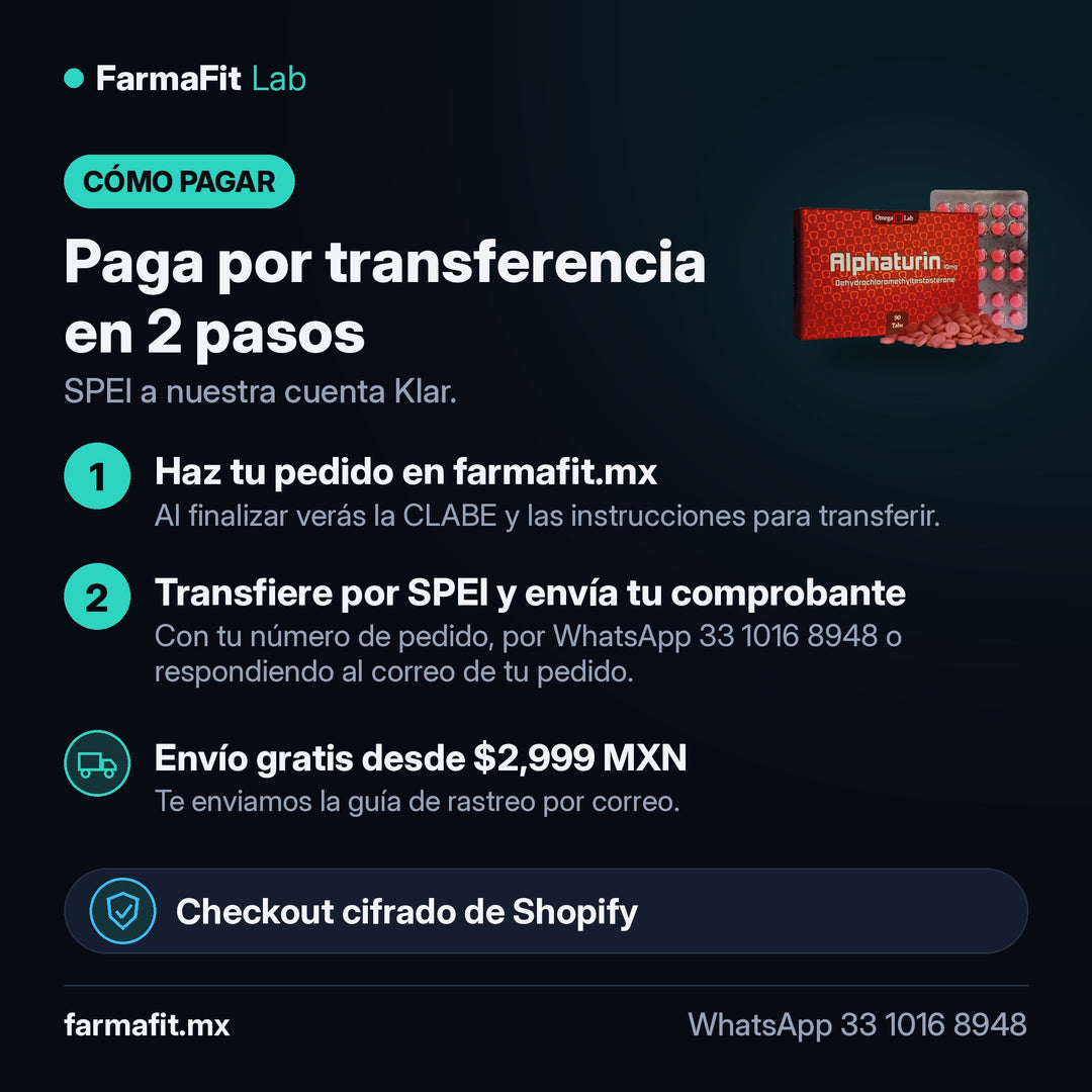 Cómo pagar por transferencia SPEI: Clorodehidrometiltestosterona 10 mg Alphaturin 90 Tabletas - OMEGA LAB – FarmaFit