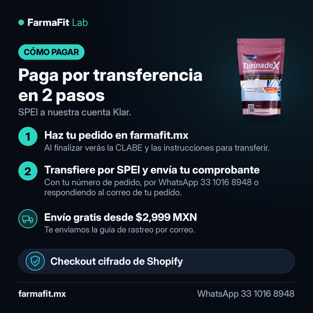 Cómo pagar por transferencia SPEI: Clorodehidrometiltestosterona 10 mg Turinadex 100 Tabletas - SCIROXX – FarmaFit