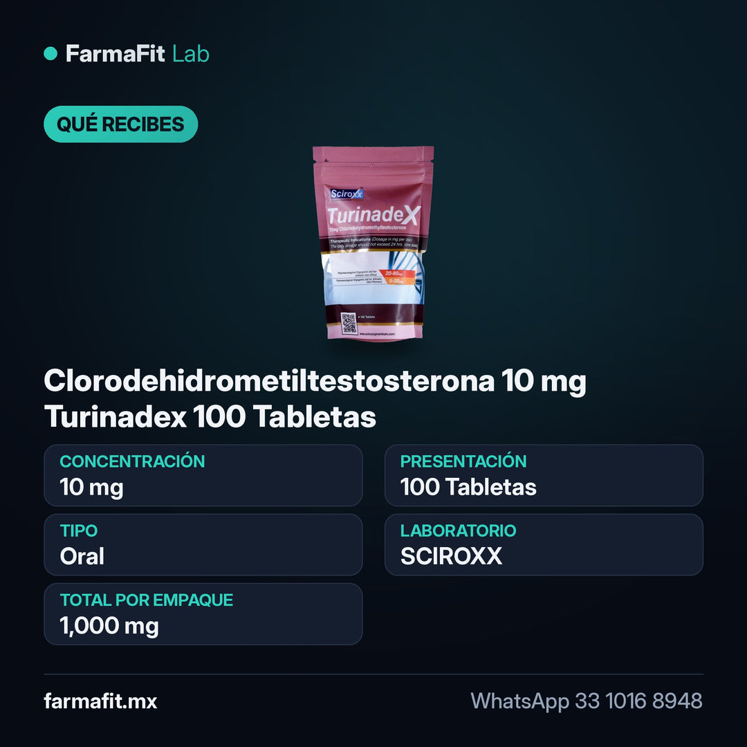 Qué recibes: Clorodehidrometiltestosterona 10 mg Turinadex 100 Tabletas - SCIROXX