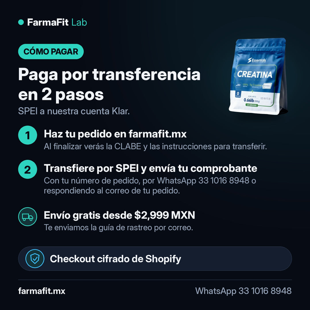 Cómo pagar por transferencia SPEI: Creatina Monohidratada Creapure 500g - ESSENTIALS – FarmaFit