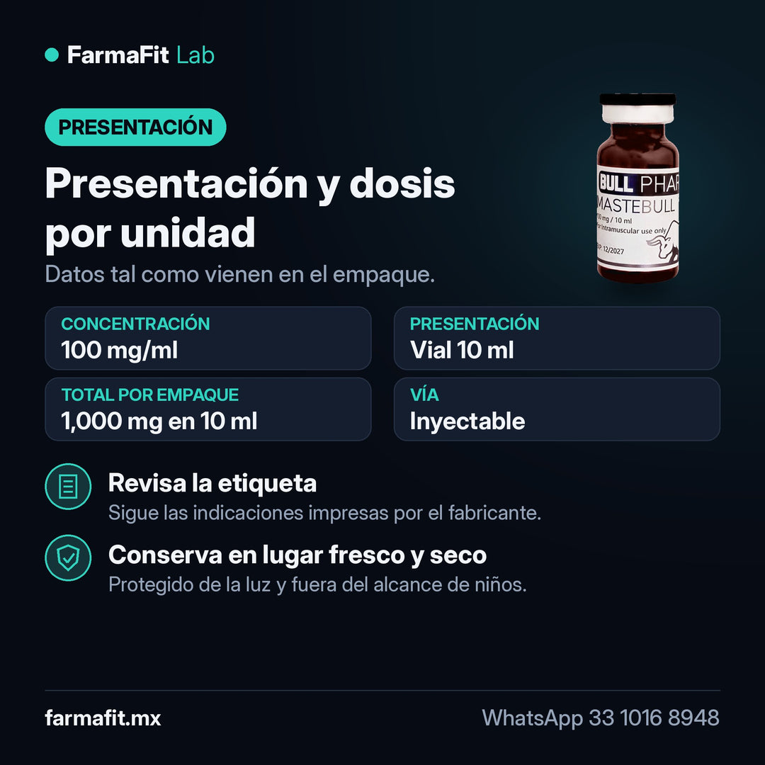 Presentación y dosis por unidad: Drostanolona Propionato 100 mg/ml Mastabull Vial 10 ml - BULL PHARMA