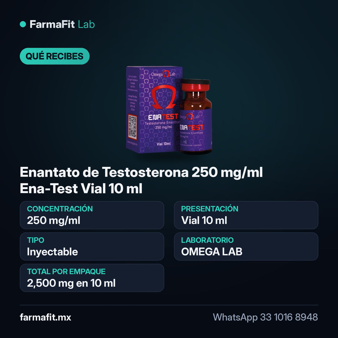 Qué recibes: Enantato de Testosterona 250 mg/ml Ena-Test Vial 10 ml - OMEGA LAB