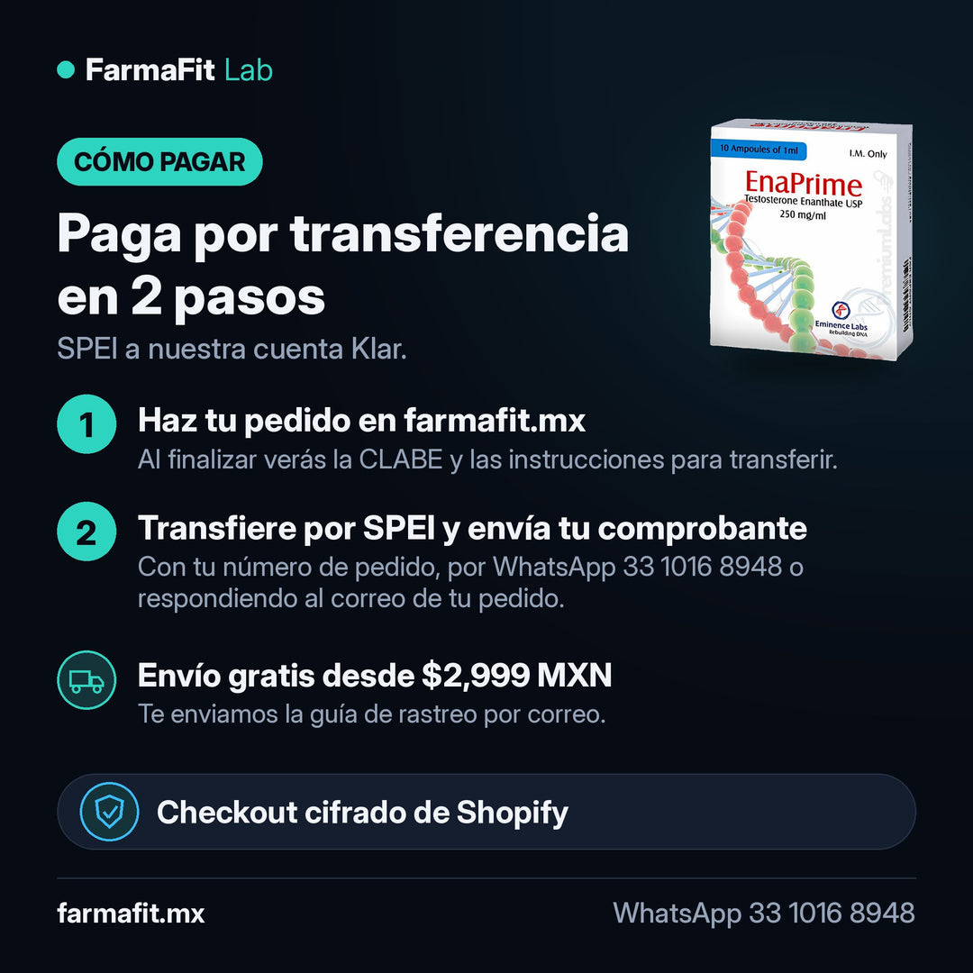 Cómo pagar por transferencia SPEI: Enantato de Testosterona 250 mg/ml EnaPrime 10 Ampolletas de 1 ml - EMINENCE LABS – FarmaFit