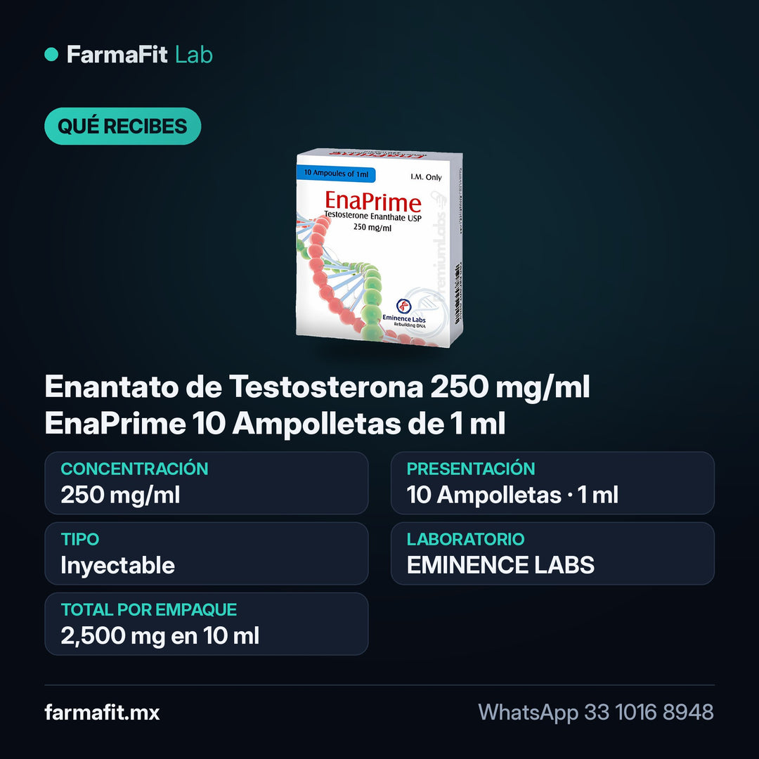 Qué recibes: Enantato de Testosterona 250 mg/ml EnaPrime 10 Ampolletas de 1 ml - EMINENCE LABS