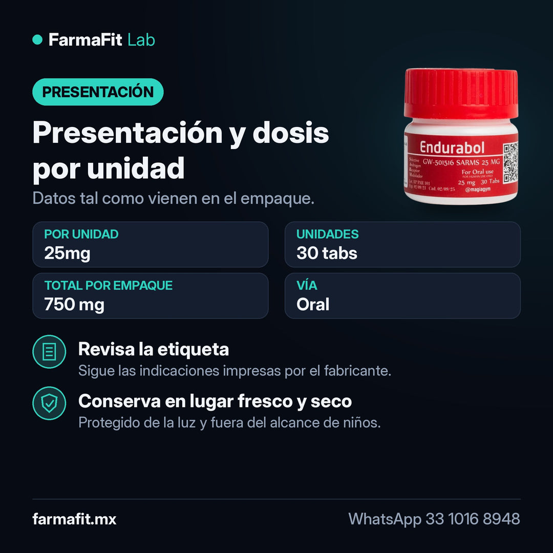 Presentación y dosis por unidad: Endurabol GW-501516 Cardarine 25mg 30 Tabs - ROTTERDAM PHARMACEUTICAL