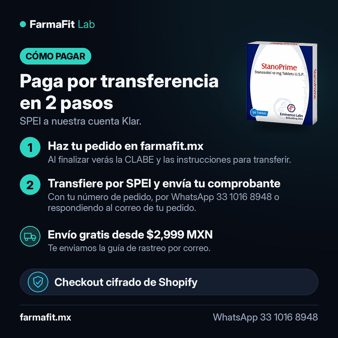 Cómo pagar por transferencia SPEI: Estanozolol 10 mg StanoPrime 50 Tabletas - EMINENCE LABS – FarmaFit