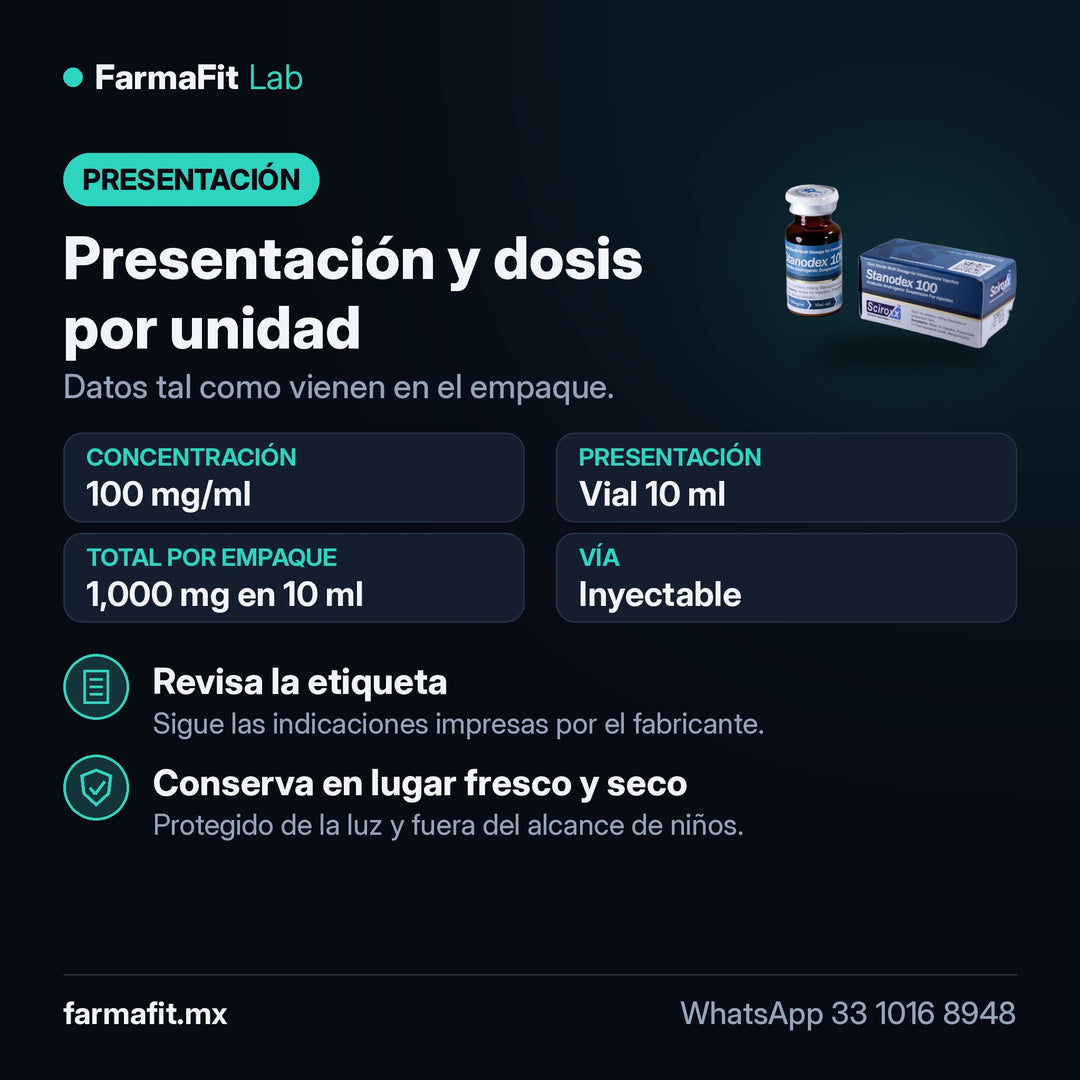Presentación y dosis por unidad: Estanozolol 100 mg/ml Stanodex Vial 10 ml - SCIROXX