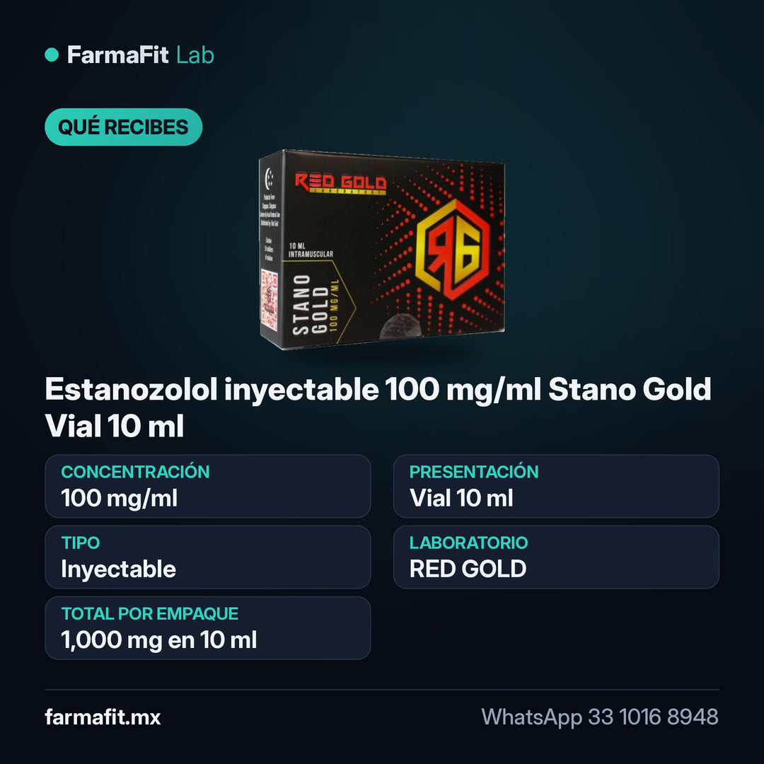 Qué recibes: Estanozolol inyectable 100 mg/ml Stano Gold Vial 10 ml - RED GOLD