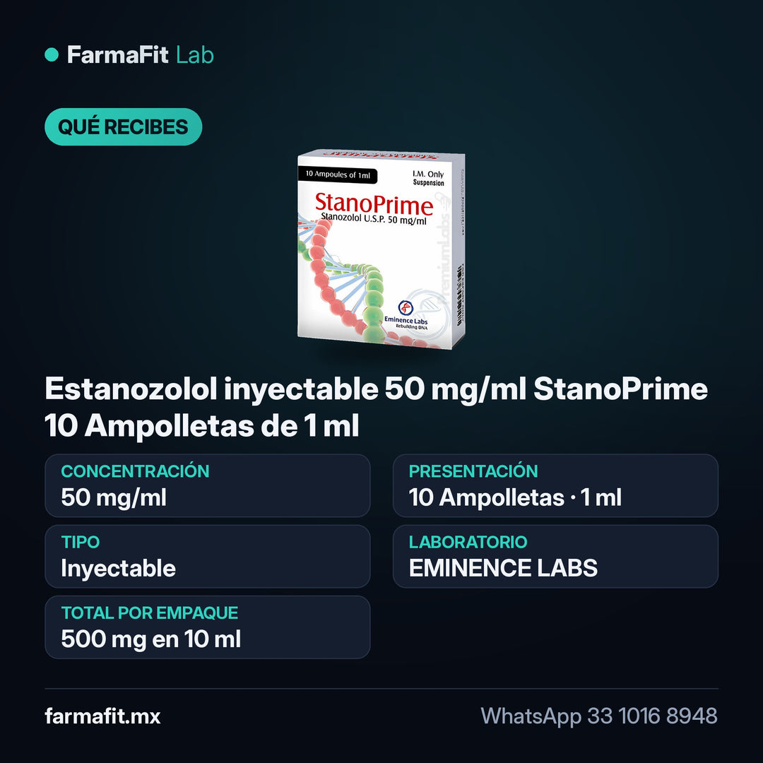 Qué recibes: Estanozolol inyectable 50 mg/ml StanoPrime 10 Ampolletas de 1 ml - EMINENCE LABS
