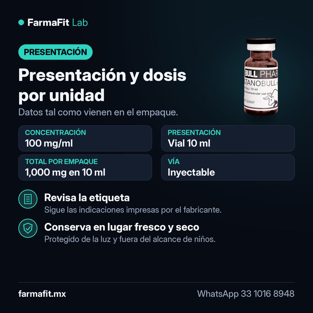 Presentación y dosis por unidad: Estanozolol oleoso 100 mg/ml Stanobull Vial 10 ml - BULL PHARMA