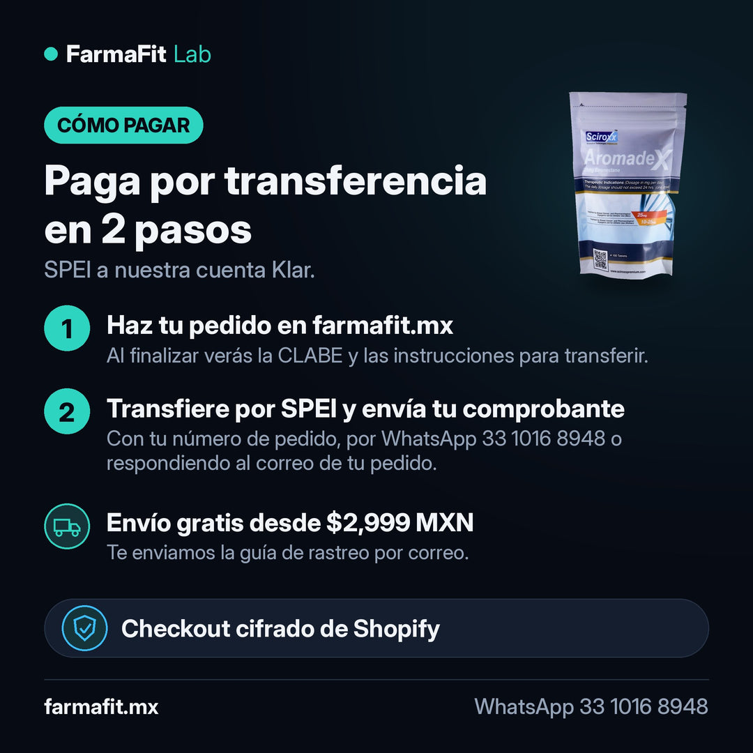 Cómo pagar por transferencia SPEI: Exemestano 25 mg Aromadex - SCIROXX – FarmaFit