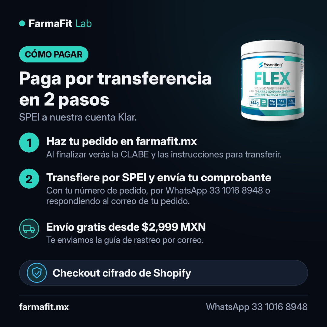 Cómo pagar por transferencia SPEI: Flex Fórmula Articular 25 Servicios - ESSENTIALS – FarmaFit