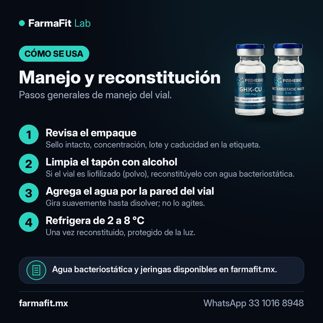 Manejo y reconstitución: Preventa · GHK-Cu 50 mg Péptido Vial - PRIME BIO