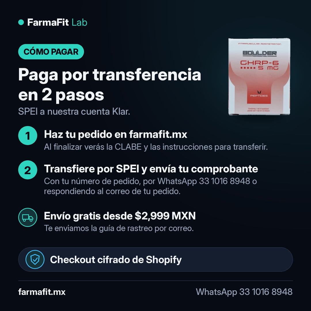 Cómo pagar por transferencia SPEI: GHRP-6 5 mg Péptido Vial - BOULDER PHARMACEUTICAL – FarmaFit