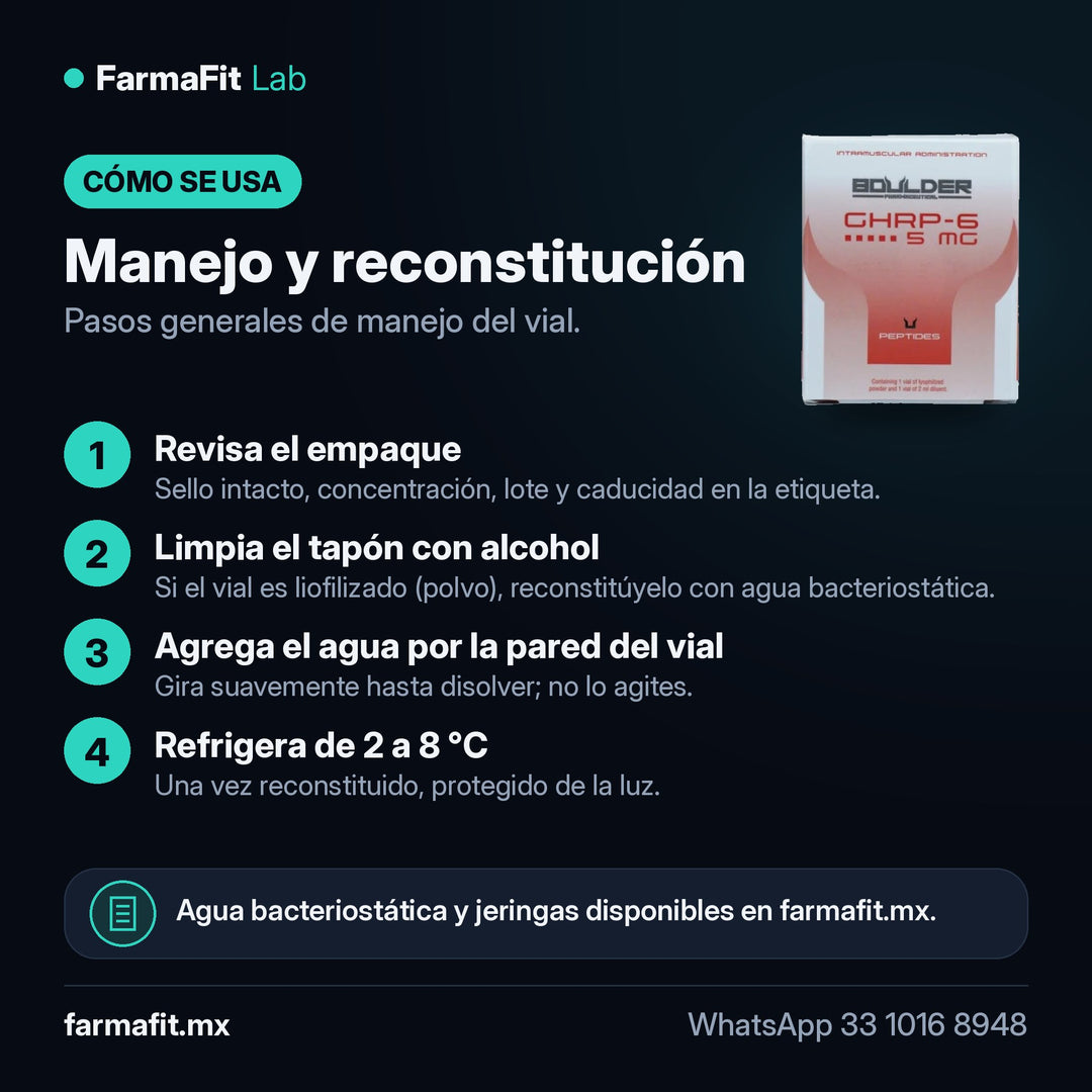 Manejo y reconstitución: GHRP-6 5 mg Péptido Vial - BOULDER PHARMACEUTICAL