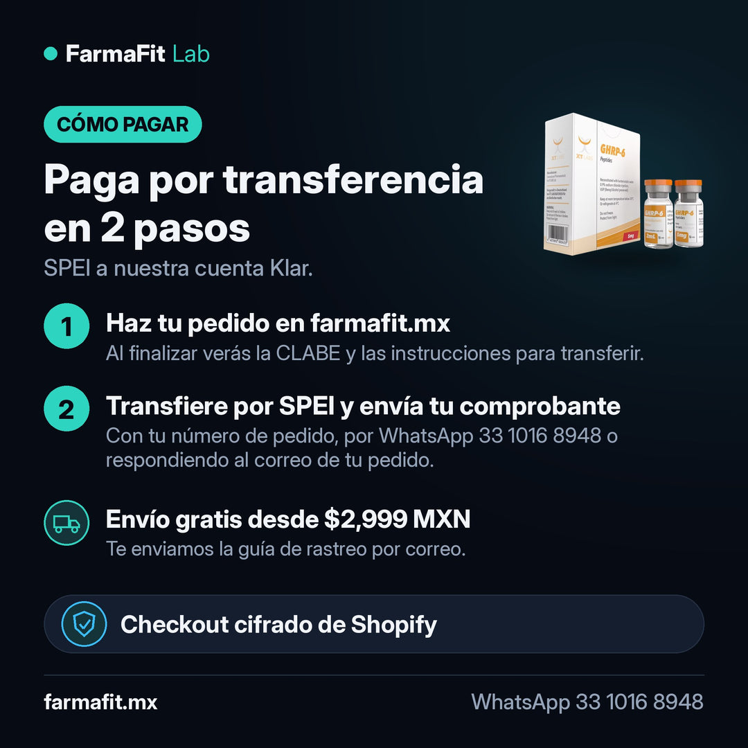 Cómo pagar por transferencia SPEI: GHRP-6 5mg/2ml Péptido Secretagogo GH - XT LABS – FarmaFit