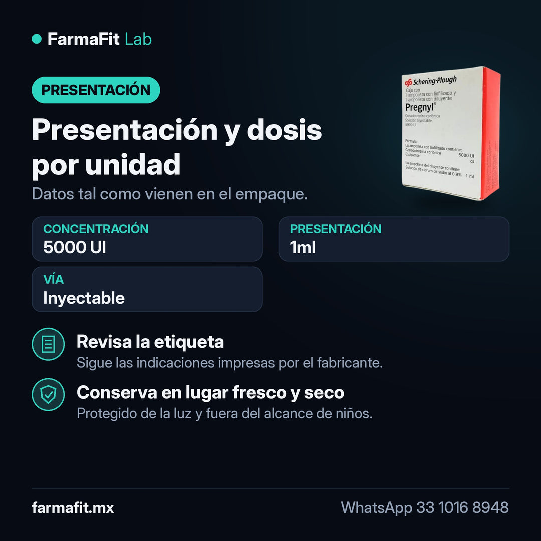 Presentación y dosis por unidad: HCG Gonadotropina 5000UI Pregnyl - SCHERING-PLOUGH 1ml
