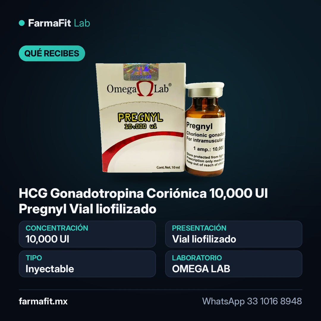 Qué recibes: HCG Gonadotropina Coriónica 10,000 UI Pregnyl Vial liofilizado - OMEGA LAB