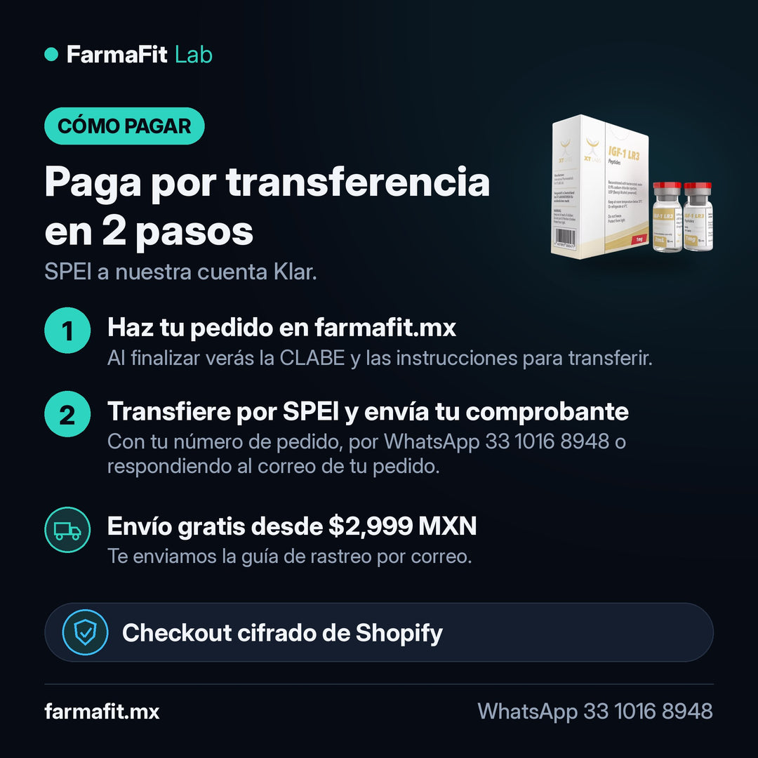 Cómo pagar por transferencia SPEI: IGF-1 LR3 1mg/2ml Péptido Factor de Crecimiento - XT LABS – FarmaFit