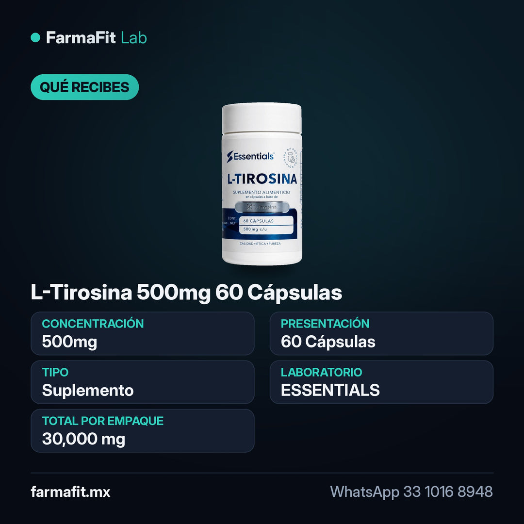 Qué recibes: L-Tirosina 500mg 60 Cápsulas - ESSENTIALS
