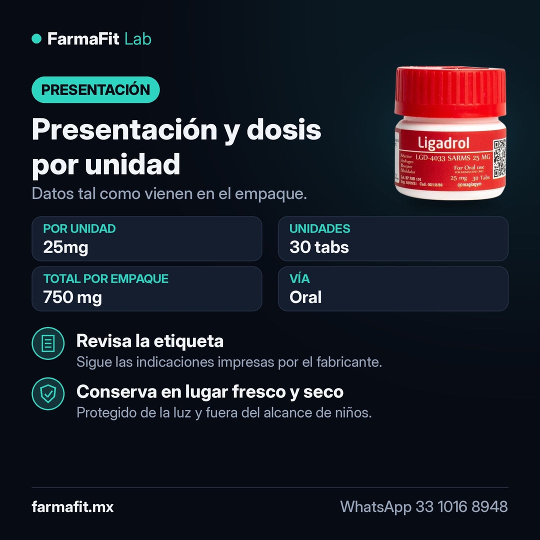 Presentación y dosis por unidad: Ligadrol LGD-4033 25mg SARM 30 Tabs - ROTTERDAM PHARMACEUTICAL