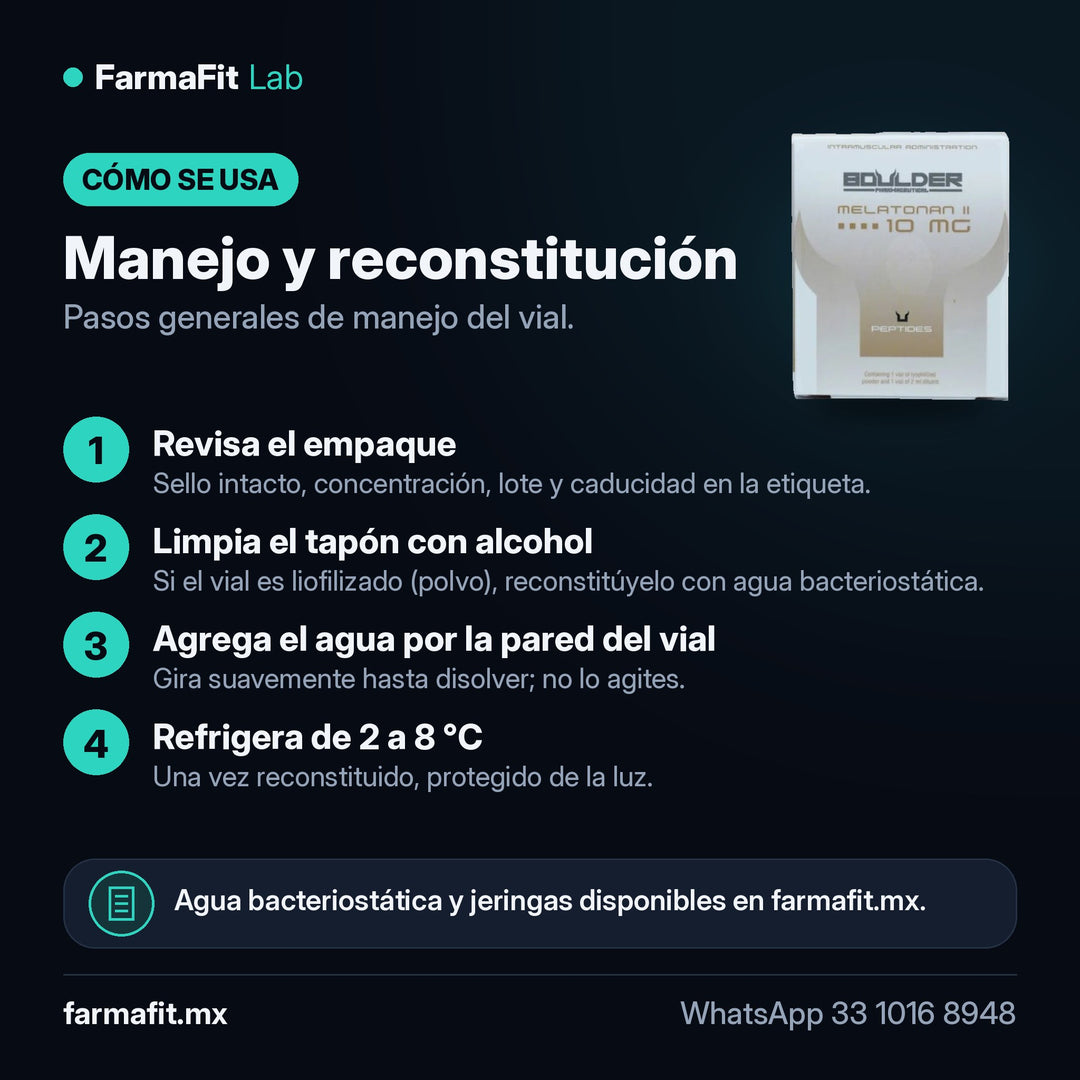 Manejo y reconstitución: Melanotan II 10 mg Péptido Vial - BOULDER PHARMACEUTICAL