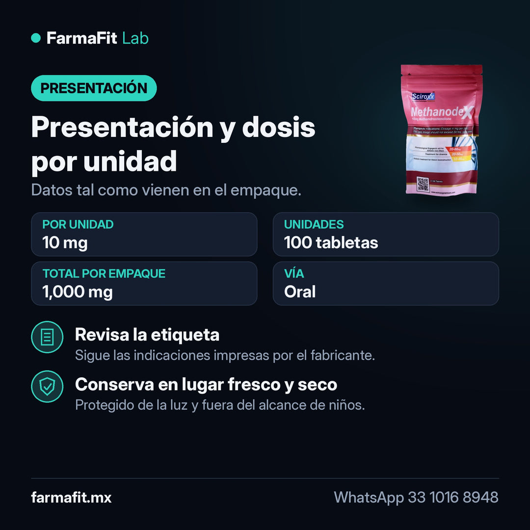Presentación y dosis por unidad: Metandienona 10 mg Methanodex 100 Tabletas - SCIROXX