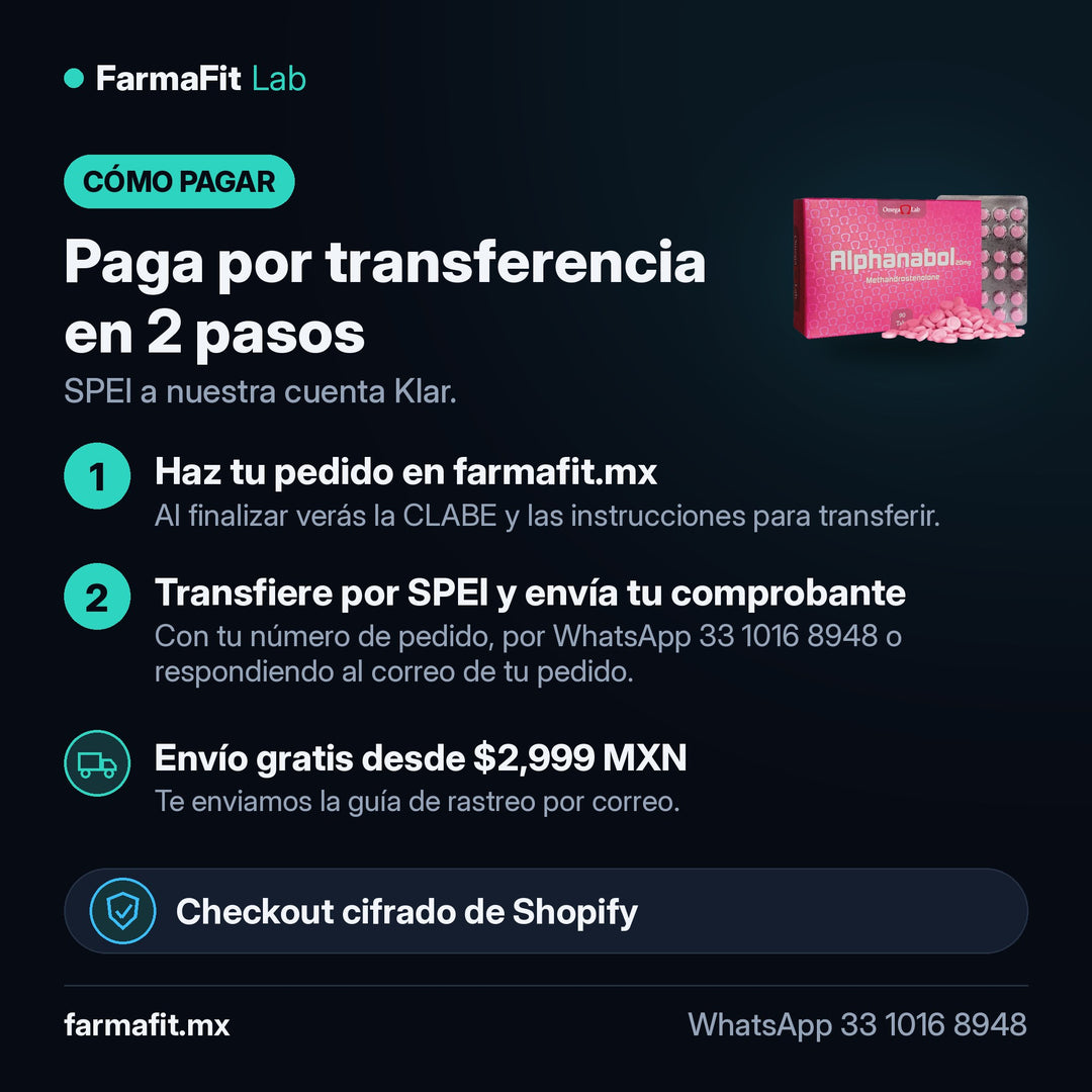 Cómo pagar por transferencia SPEI: Metandienona 20 mg Alphanabol 90 Tabletas - OMEGA LAB – FarmaFit