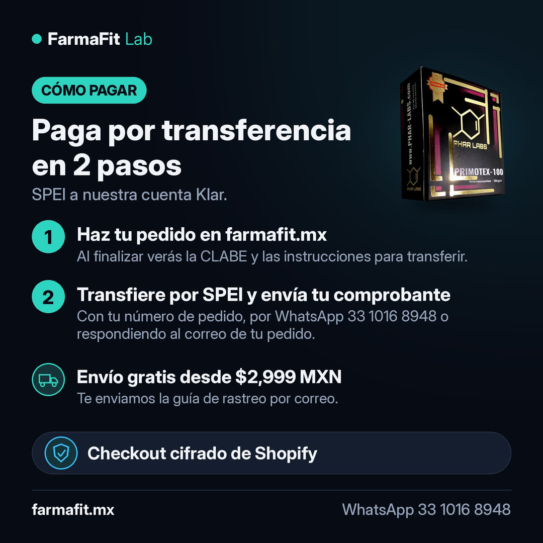 Cómo pagar por transferencia SPEI: Metenolona Enantato 100 mg/ml PrimoTex 100 Vial 10 ml - PHAR LABS – FarmaFit