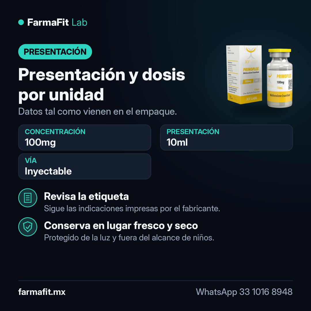 Presentación y dosis por unidad: Metenolona Enantato 100mg Primoplex - XT LABS 10ml