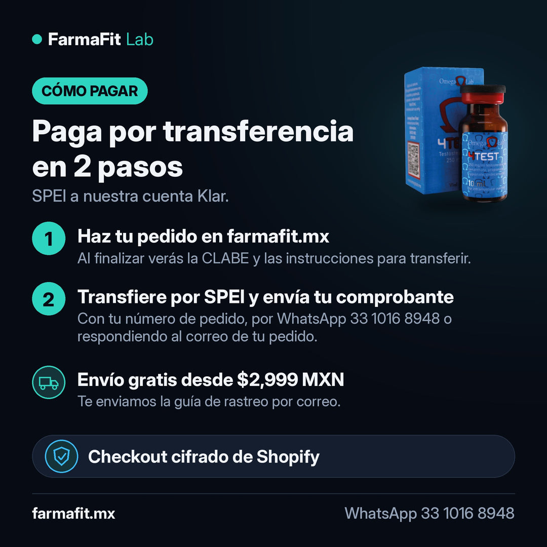 Cómo pagar por transferencia SPEI: Mezcla de 4 ésteres de Testosterona 250 mg/ml 4 Test Vial 10 ml - OMEGA LAB – FarmaFit